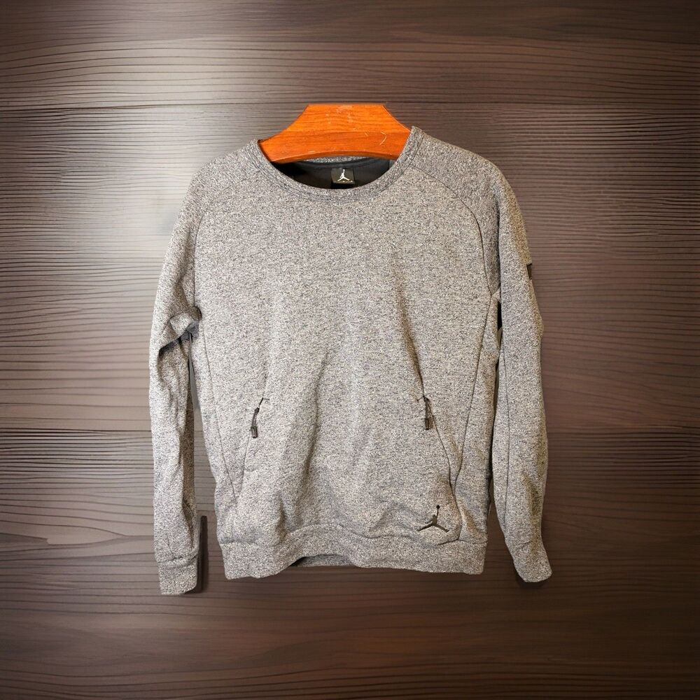Jordan Crewneck Sweatshirt Size Lg Dark Gray W/Black Accents 2 Zippered Pockets
